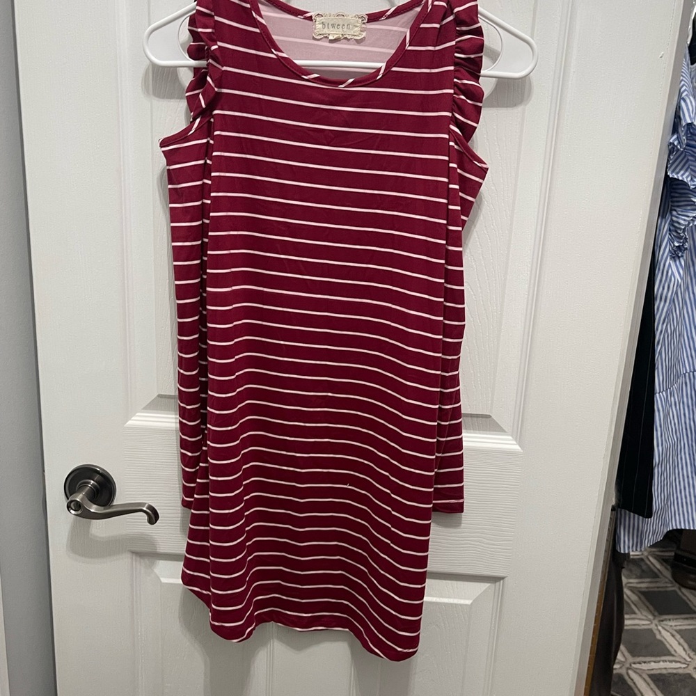btween burgundy and White Striped Blouse